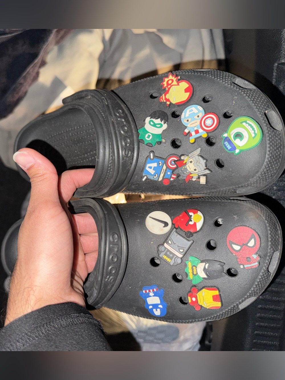 CROCS Black Men’s Clog Sandals with Superhero Jibbitz Charms
